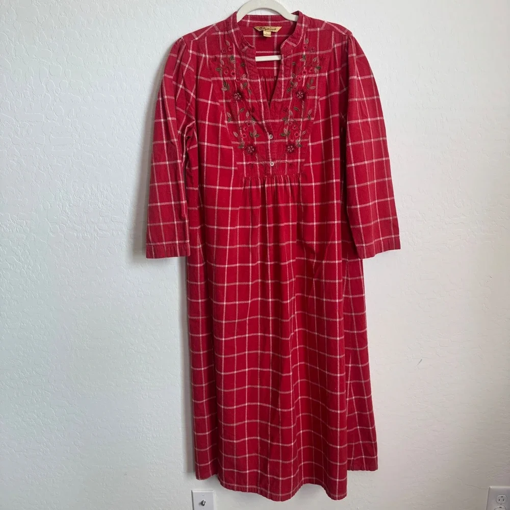 April Cornell Women's L Flannel Nightgown‎ Cabincore Prairie Tomatogirl Plaid